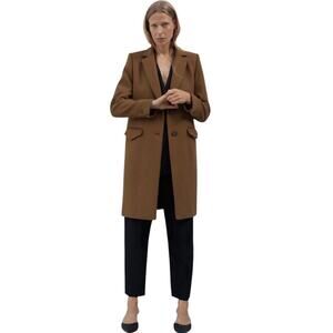 ZARA Menswear Style Wool Coat Women L Brown Long Classic Luxury New Money